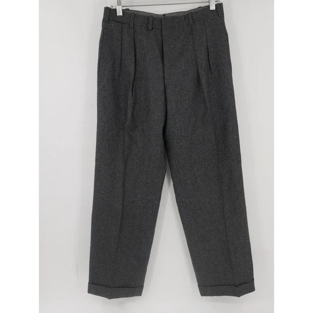 Giacomo Trabalza Dress Pants Gray Wool Flannel Pleated Cuffed Men's 30x30